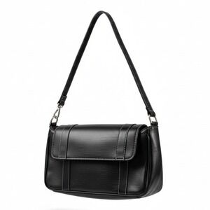 Lancel Paris Leather Shoulder Bag Black Textured Flap Snap Closure Purse Classic